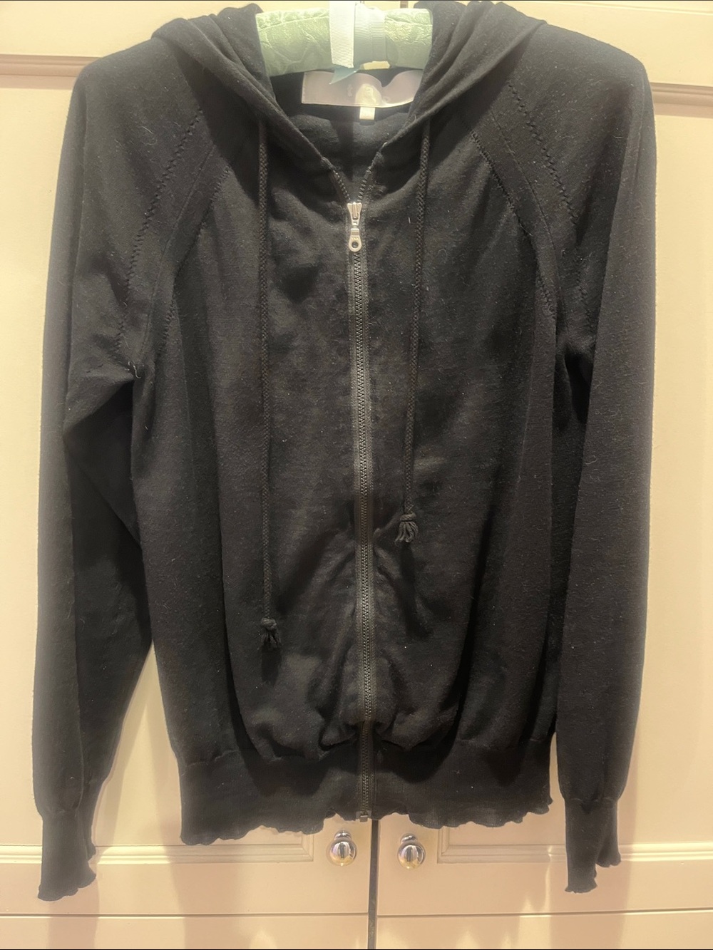 Tao by comme des garçons Women's Black Zip-Front Hooded Cardigan Sweater. Size M